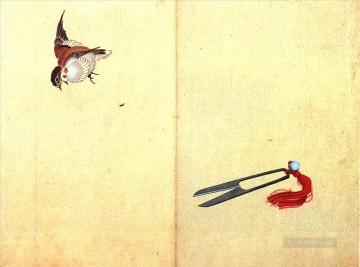 Katsushika Hokusai Painting - pair of sissors and sparrow Katsushika Hokusai Ukiyoe